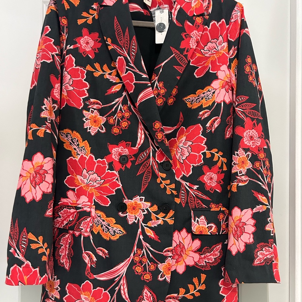 Dolan Left Coast Collection Blazer Red/Orange/Pink on Black Floral Sz. M NWT